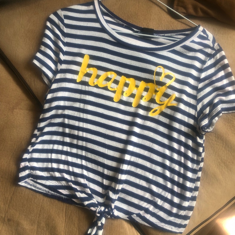 💖5/$25 Happy striped tie front crop top tee oversized fit